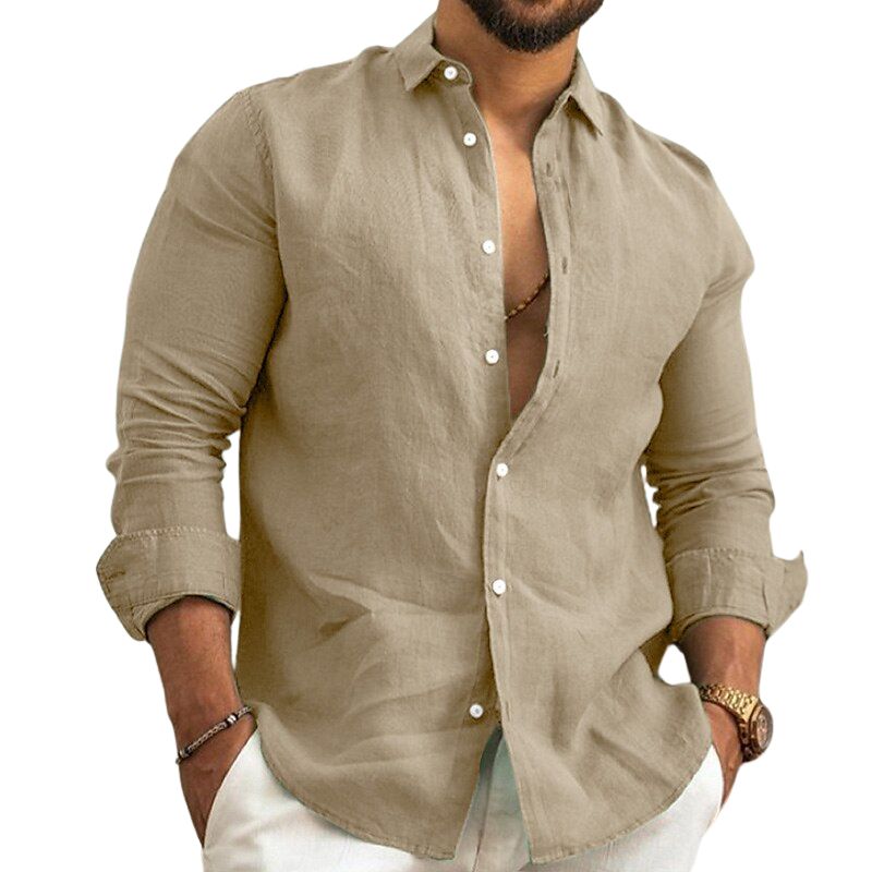 Camisa de Linho Masculina Estilo Clássico