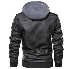 Jaqueta de Couro Masculina com Capuz